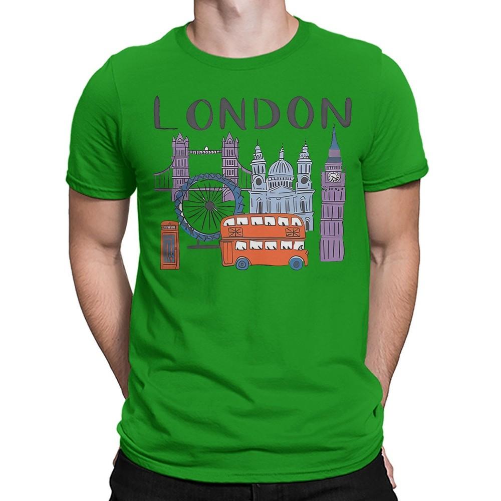 London Landmarks TShirt Famous British Icons Souvenir Cartoon Bus Tower T4901