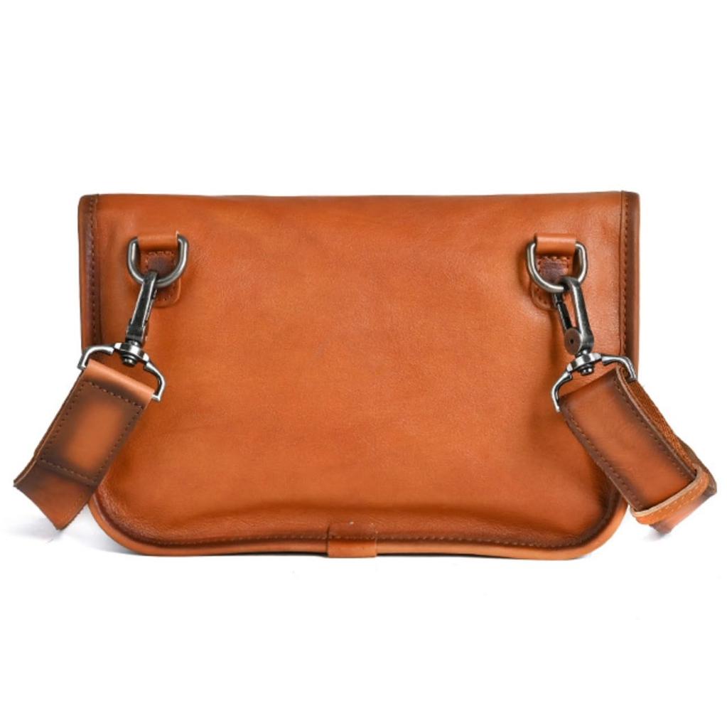 NICE SELECTION Men's Genuine Leather Sacoche Mini Shoulder Bag, Smartphone Shoulder Bag, Slim, Compact, Simple, 2-Way, 3-Way (ORANGE, REGULAR)