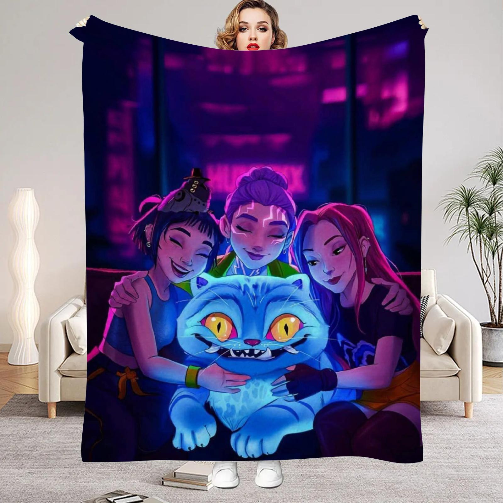 

K pop Demon Blankets Quality Soft Warm Hunters Huntrix Throw Blanket Winter Kids Couch Bed Fluffy Bedspread Flannel 100x150cm коричневий