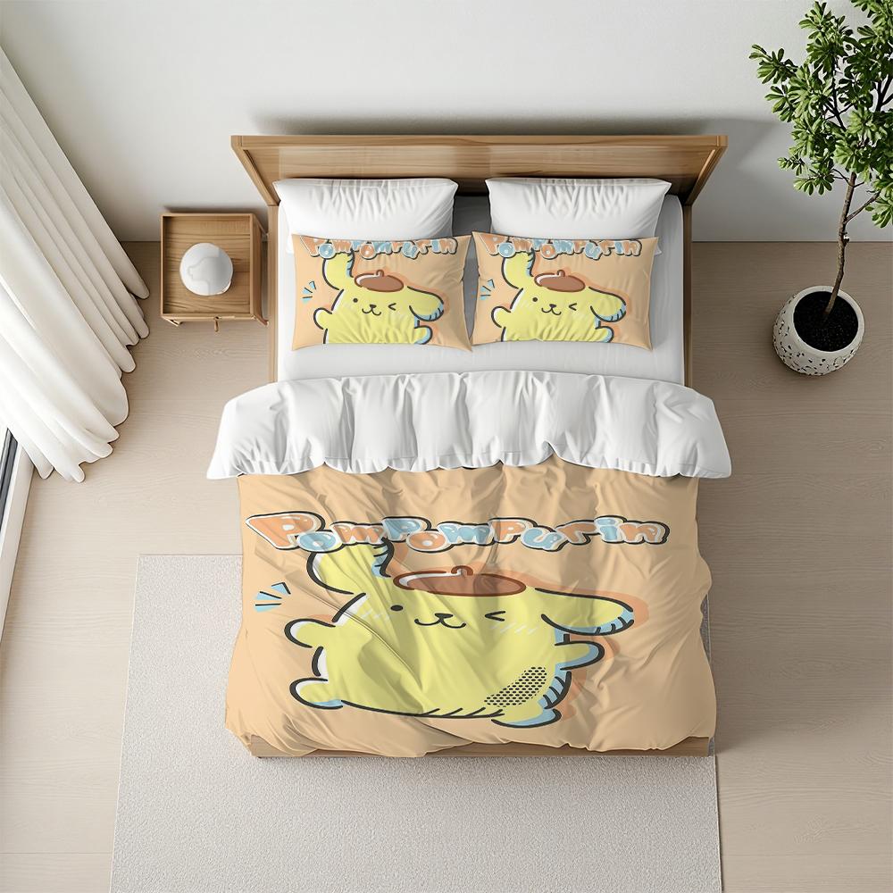 P-Pompompurin Cute Duvet Cover Set Home Style Bedding Soft Laundry Cotton Bed 3 Piece Set Student Dormitory Gift