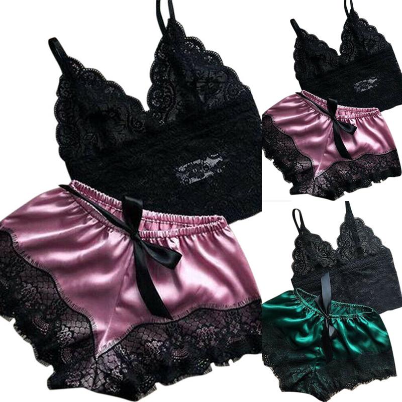 2 szt. Damska koronkowa bielizna nocna Bielizna Topy Zestaw szortów Babydoll Piżama Bielizna nocna