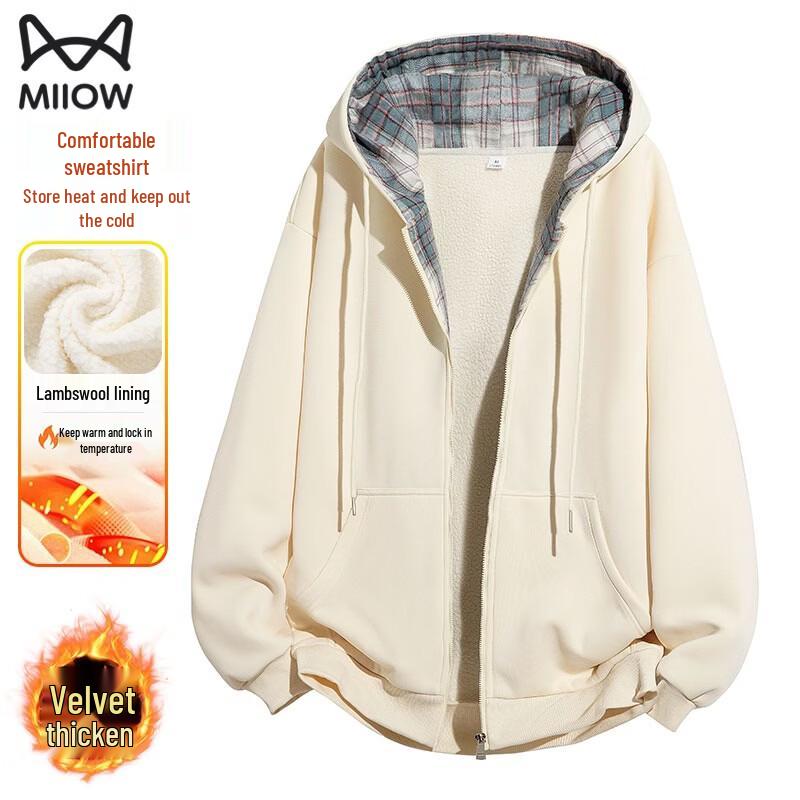 MiiOW Men s Plush Lined Hooded Cardigan Sweatshirt L