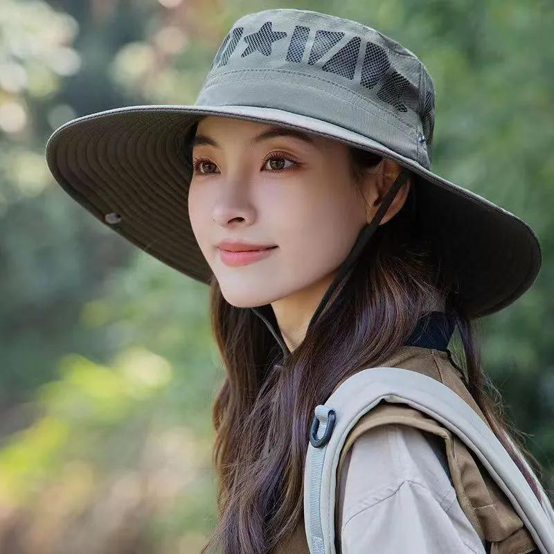 WTEMPO Solid Color Hollow-out Sunmer Hats Cowboy Bucket Hats Outdoor Hiking Fishing Sun Hats UV Breathable Hats