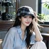 Japanese Retro Plaid Forward Hat Women's New Versatile Face Small Painter Hat Big Head Circumference Beret