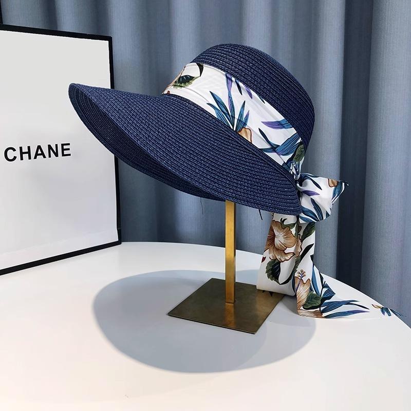 Straw hat women's summer beach vacation sun hat sun protection UV protection sun hat bow straw bucket hat