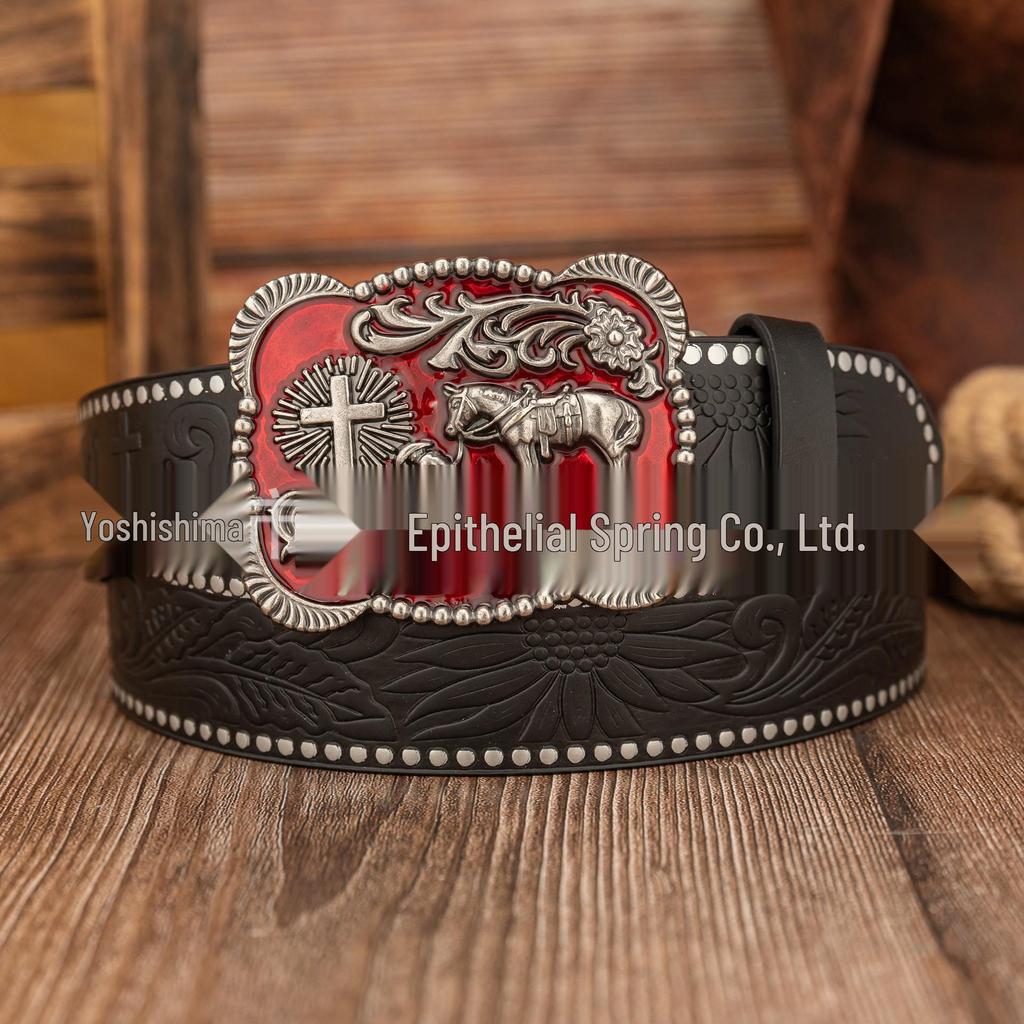 Retro Square Red Drip Oil Cowboy Casual Embossed Leather Unisex Bag