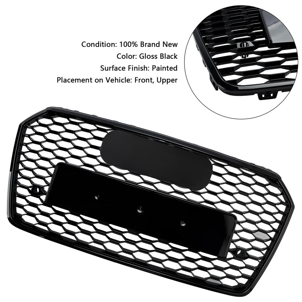 RS7 Style Honeycomb Front Bumper Grille Grill Fit A7 C7 S7 2016-2018 Black