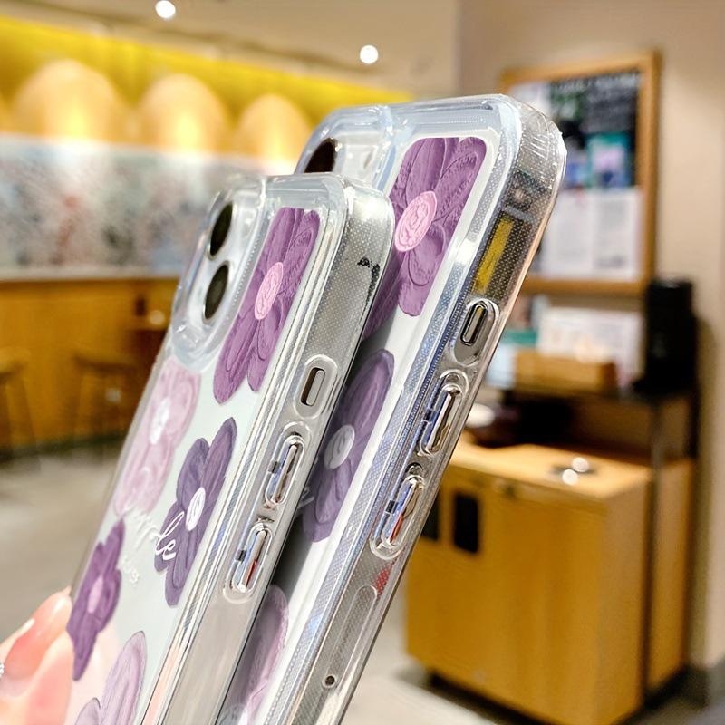 Pink Purple Floral Soft Silicone Case for Apple iPhone 16/15/14/13/12/11 - High Transparency