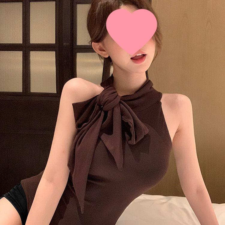 

Korean Bow Tie Strap Sleeveless Top - Summer Slimming Vest for Women Small