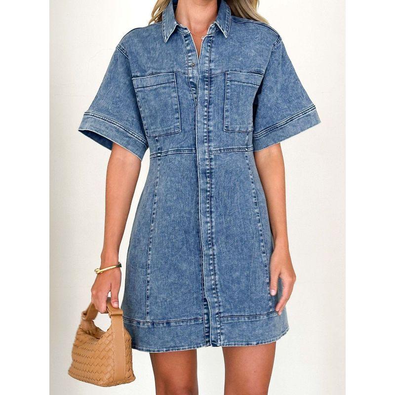 2025 Summer New European and American Retro Women Clothes Street Fashion Lapel Demin Dress