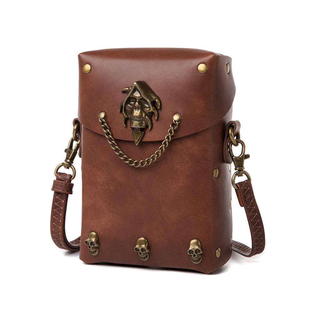 Geantă de umăr de damă din piele PU nituită cu blocuri de culoare medievală, geantă crossbody pătrată mică medievală steampunk cu bufniță