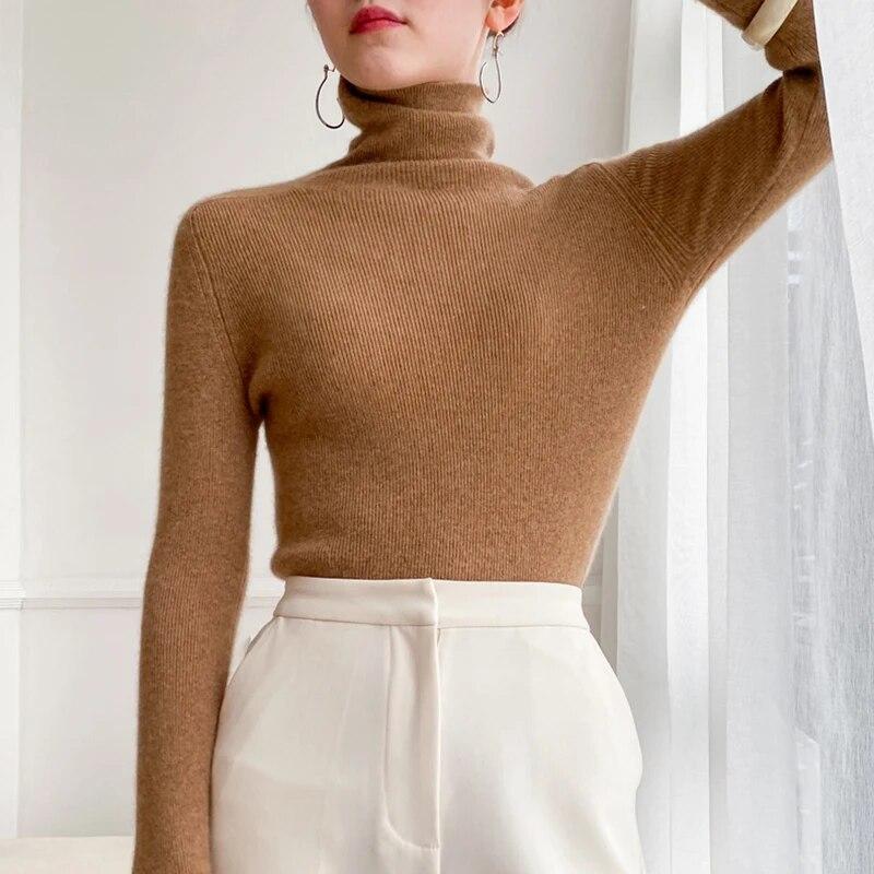 Podzimní a zimní pletené topy Kancelář Dáma Móda Rolák Svetry Ležérní Slim Fit Pulovry Ženy Jednobarevné Oblečení 28977