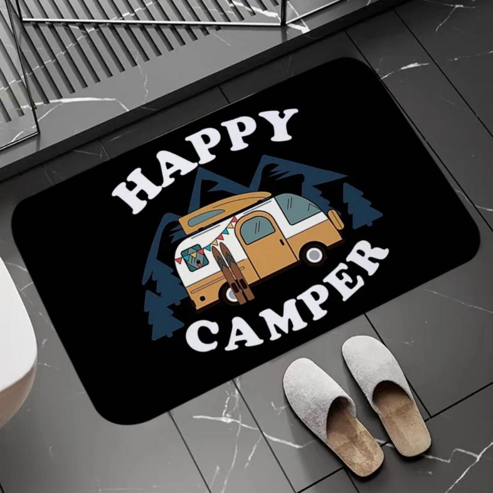 Joyful Camping Car Design Door Mat Cartoon Style NonSlip Entrance Rug for Living Room Bedroom Nursery Garden Balcony Sunroom