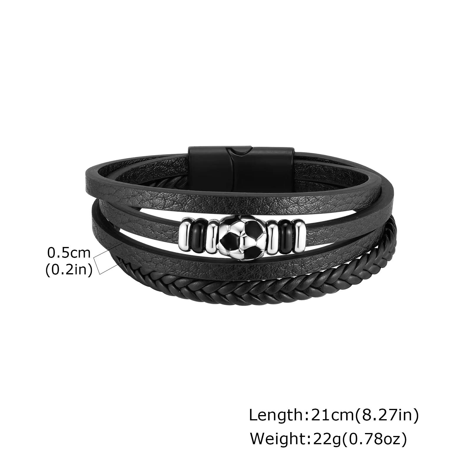 

Vnox Men s Multi Layer Leather Bracelet, Alloy Football Charm PU Leather Wristband, Trendy Stylish Bracelet Jewelry Gift for Him
