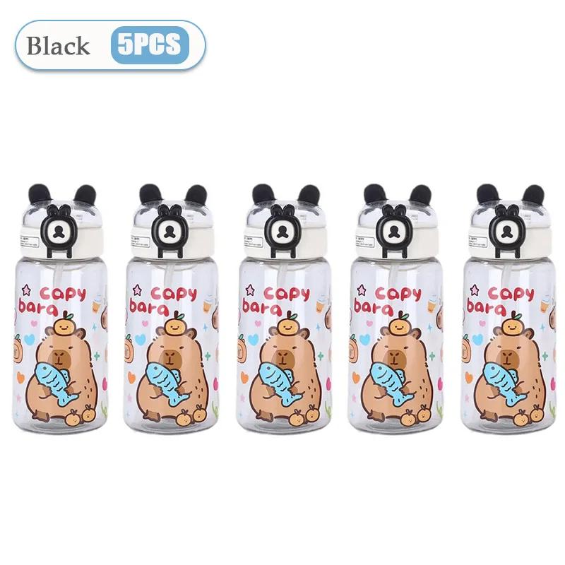 1-10PCS Capybara Cartoon 550ml Portable Large-capacity Water Bottle Sports Straw Cups Student Plastic Water Cups Water Bottle