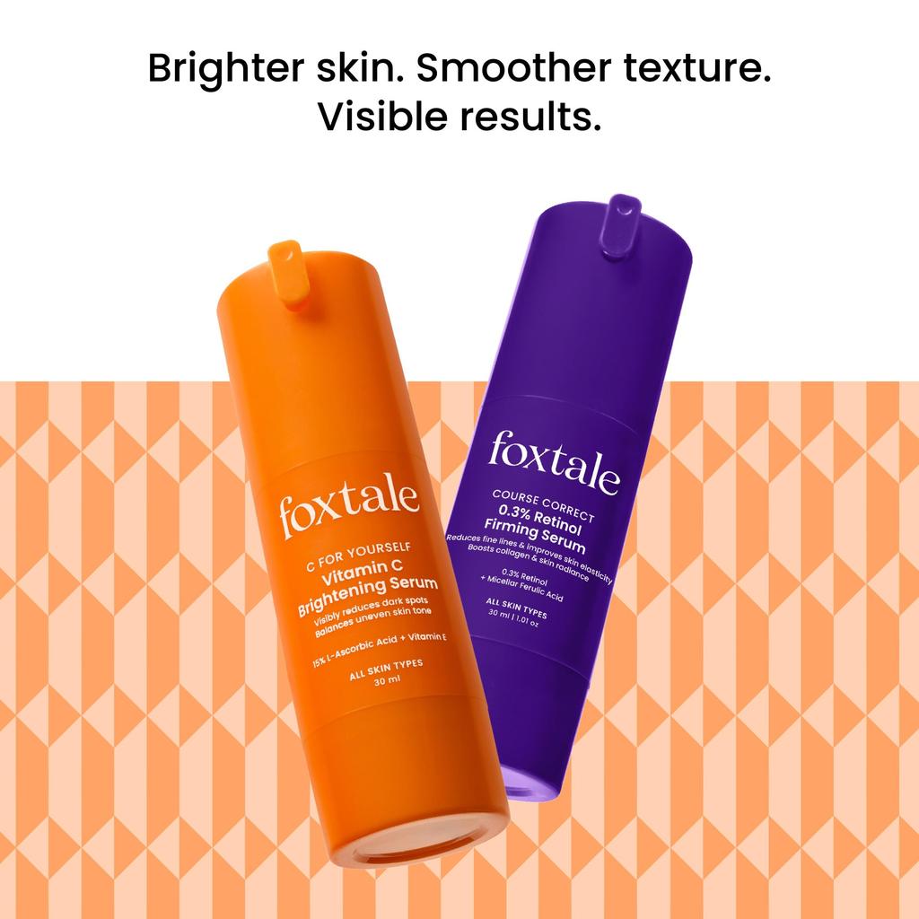 Foxtale Glow and Repair Combo | Vitamin C Day Serum + Retinol Night Serum | Brightens Dull Skin, Fades Dark Spots, Boosts Collagen & Reduces Fine L