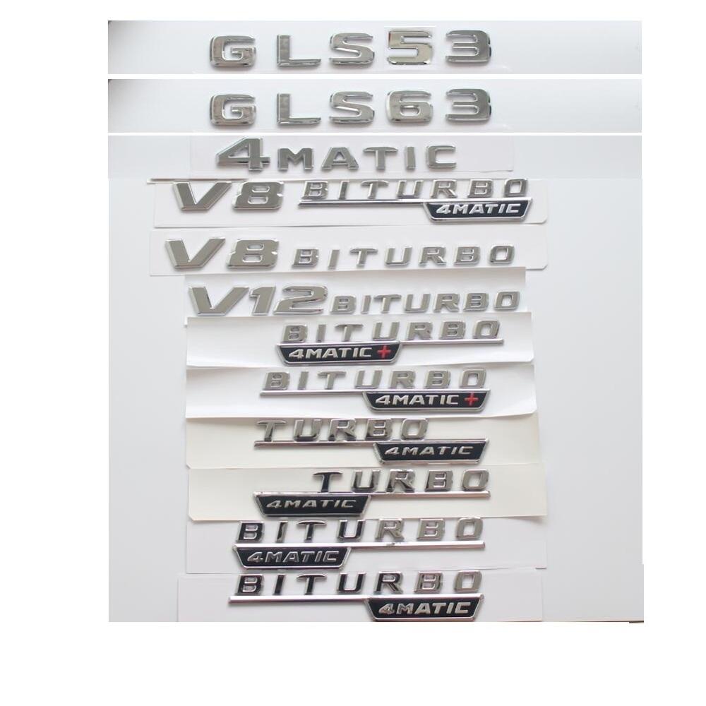 Chrome Silver Letters Number Trunk Fender Emblems Badges Sticker for Benz W166 GLS53 GLS63 AMG TURBO 4MATIC V8BITURBO AX1