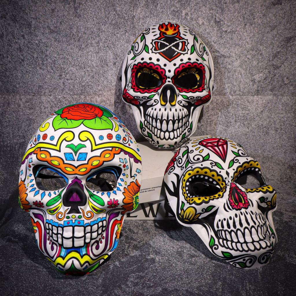 Masque d'Halloween Crâne Effrayant Imprimé EAV Cache-Visage pour Fête Cosplay Accessoires Décoration