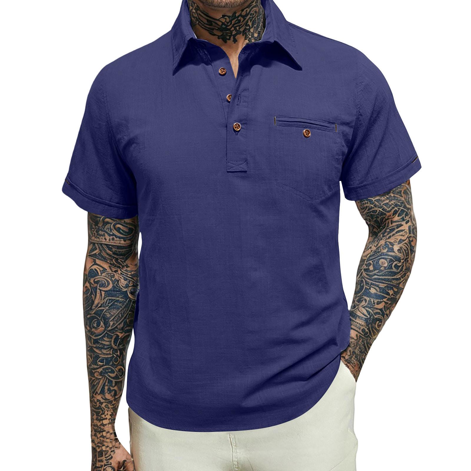 

Чоловіча повсякденна сорочка з лацканами та короткими рукавами, прикрашена ґудзиками XXXL