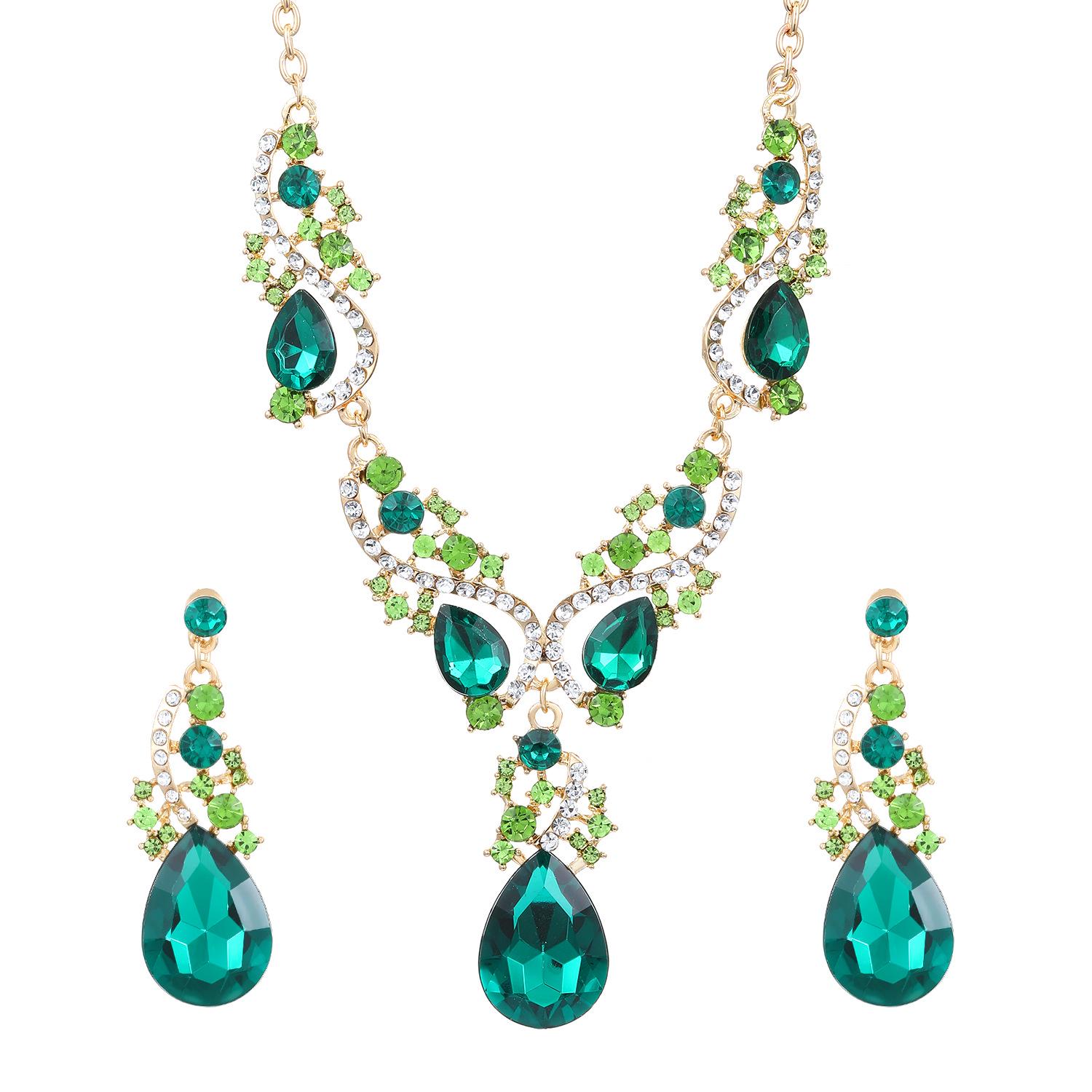 

Изысканный ретро изумрудный набор колье и серег для женщин - европейские и американские винтажные украшения