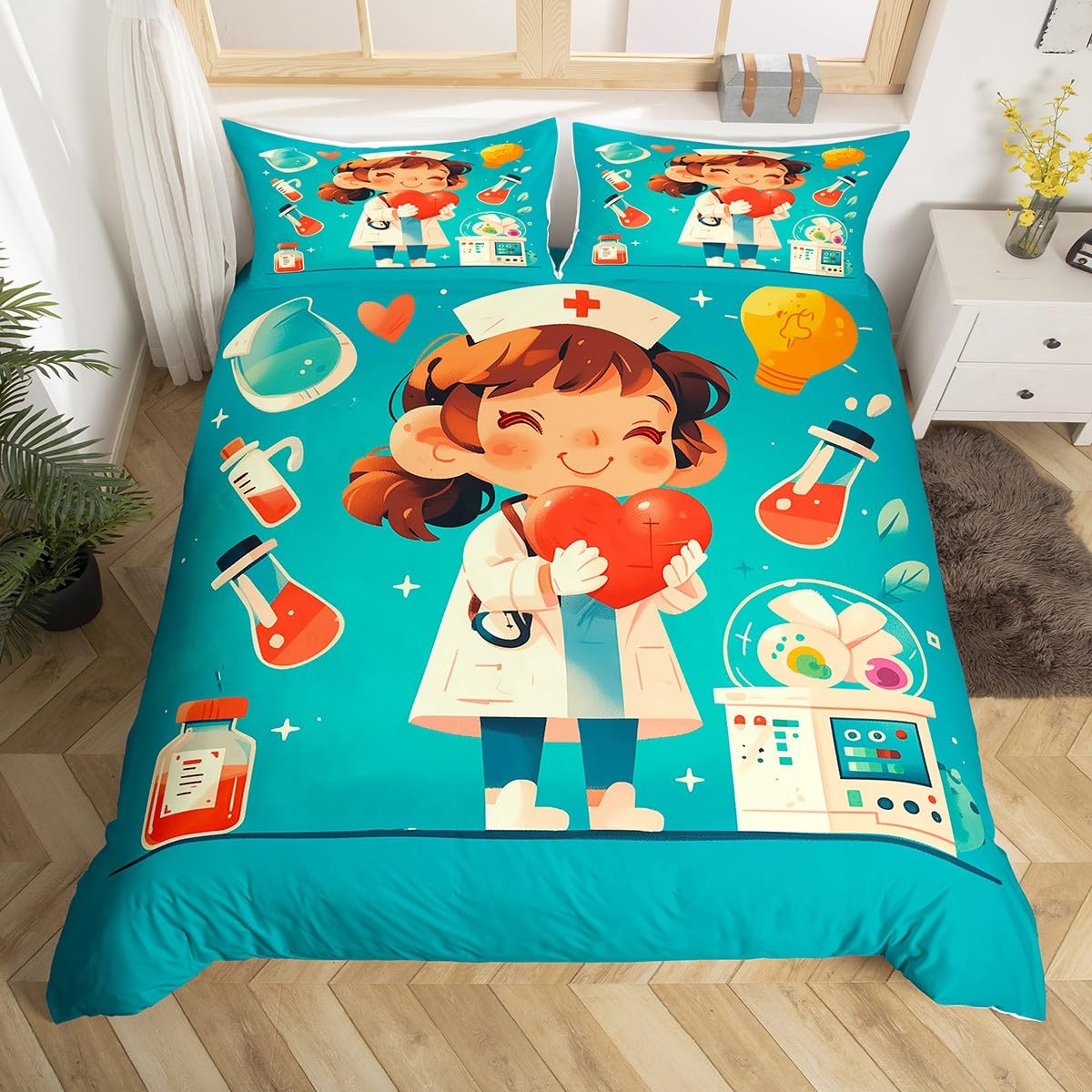 

Duvet Covers for Want To Be Doctors Kids Teens Queen King Size Lightweight Down Room Decor 2 Pillowcases 1 Duvet Cover No Quilt (135x200cm)