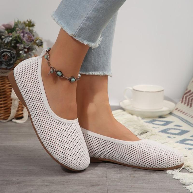 Fashion Women Round Toe Flat Shoes Solid Color Knitted  Casual Breathable Ballet Flats Women Mesh Flat Shoes Loafers Woman