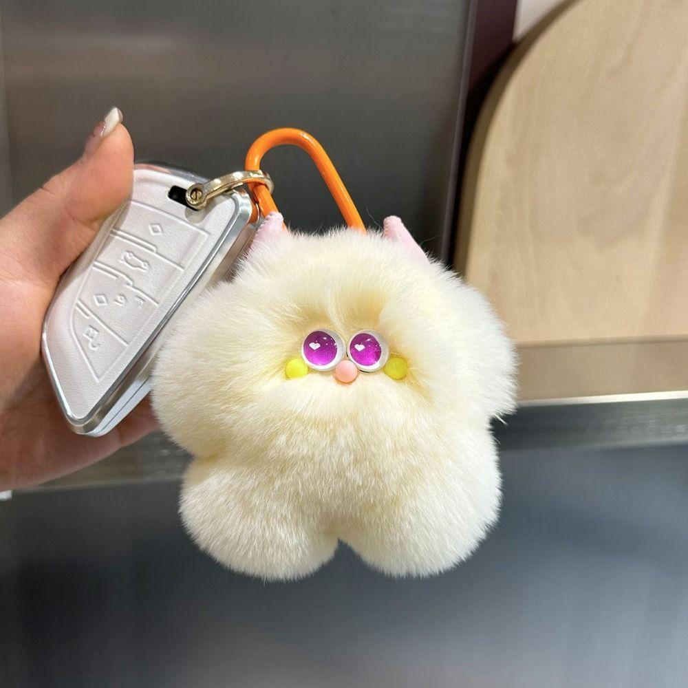 Cartoon Imitation Rabbit Fur Key Chain Bag Charms Plush Ball Pendant Ice Cream Key Ring  Girl