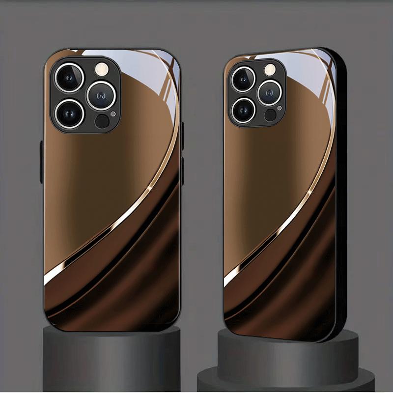 Diepbruine Gouden Boog Textuur Kunstglas Telefoonhoesje voor iPhone 17 16 16ProMax 15 14 13 12ProMax 11 11Pro Valbescherming
