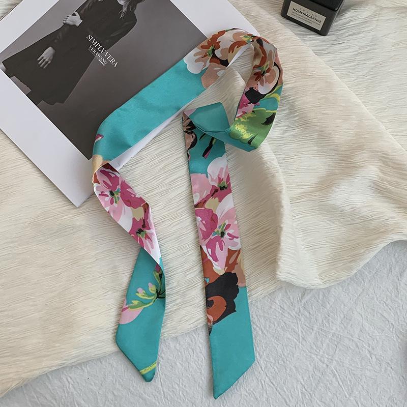 Long silk scarf, new thin and narrow decorative scarf, multi-purpose headscarf, headband, hair tie, bag streamer, gift box strap.