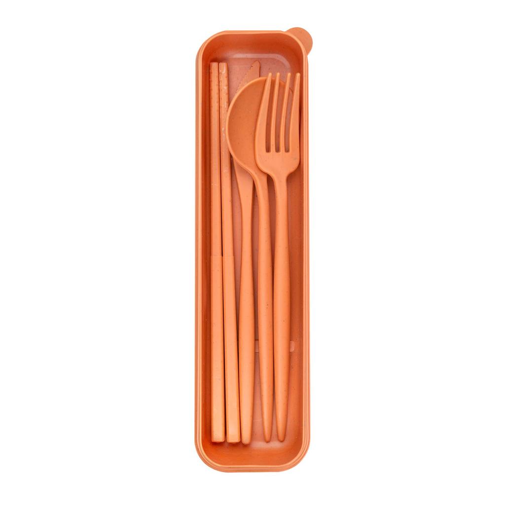 4Pcs Wheat Straw Dinnerware Set Portable Tableware Knife Fork Spoon Eco-Friendly Travel Cutlery Set Utensil Box Chopsticks Set