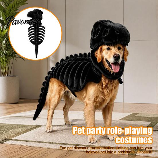 Pet Photography Prop Dinosaur Skeleton Costume, Glow-in-The-Dark 3D Apparel, Halloween Holiday Party Dog Clothes Dino Outfit for Dogs Cats,