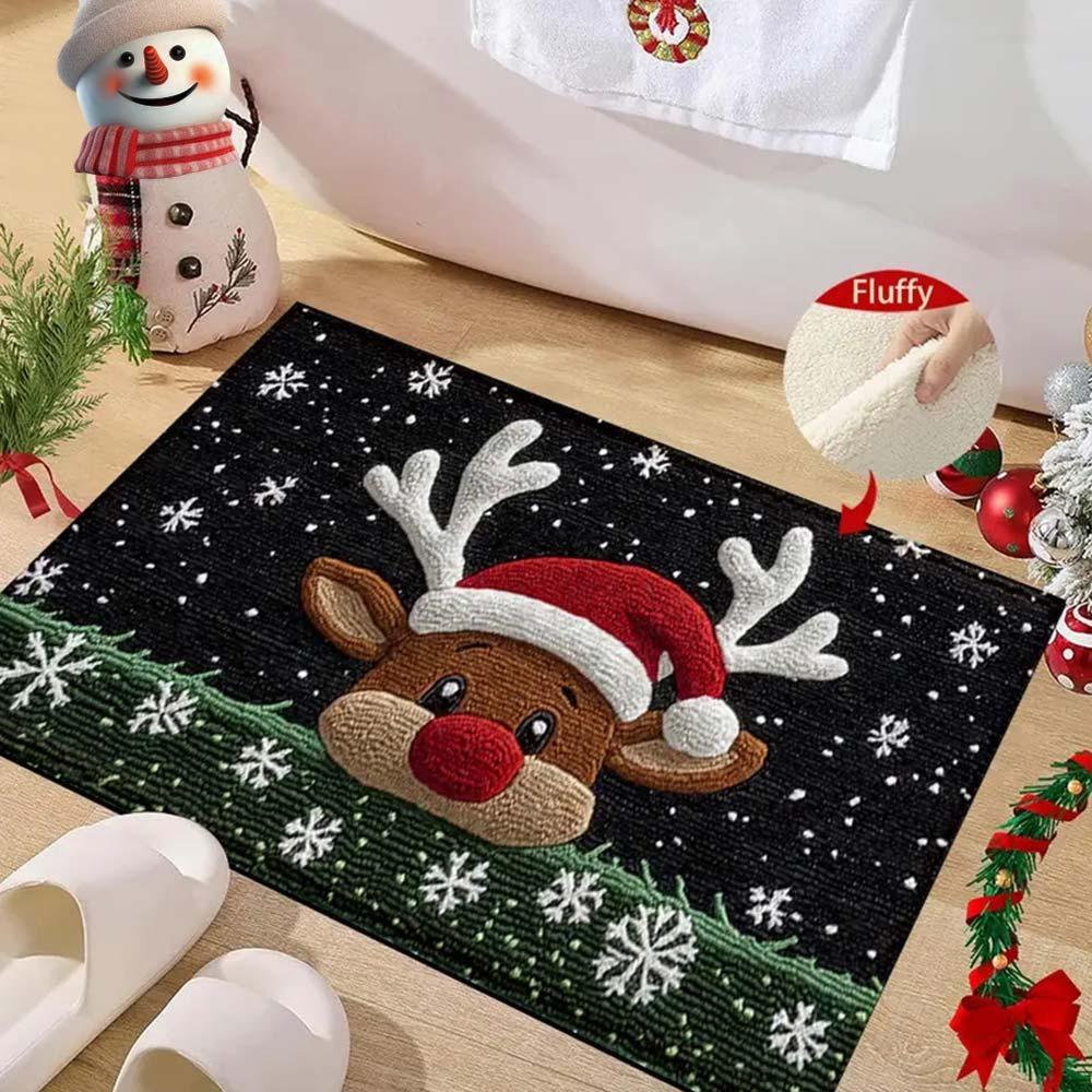 Water-absorbing Christmas Door Mat Gingerbread Man Pattern Santa Claus Design Bathroom Mat Christmas Decor Foot Mat