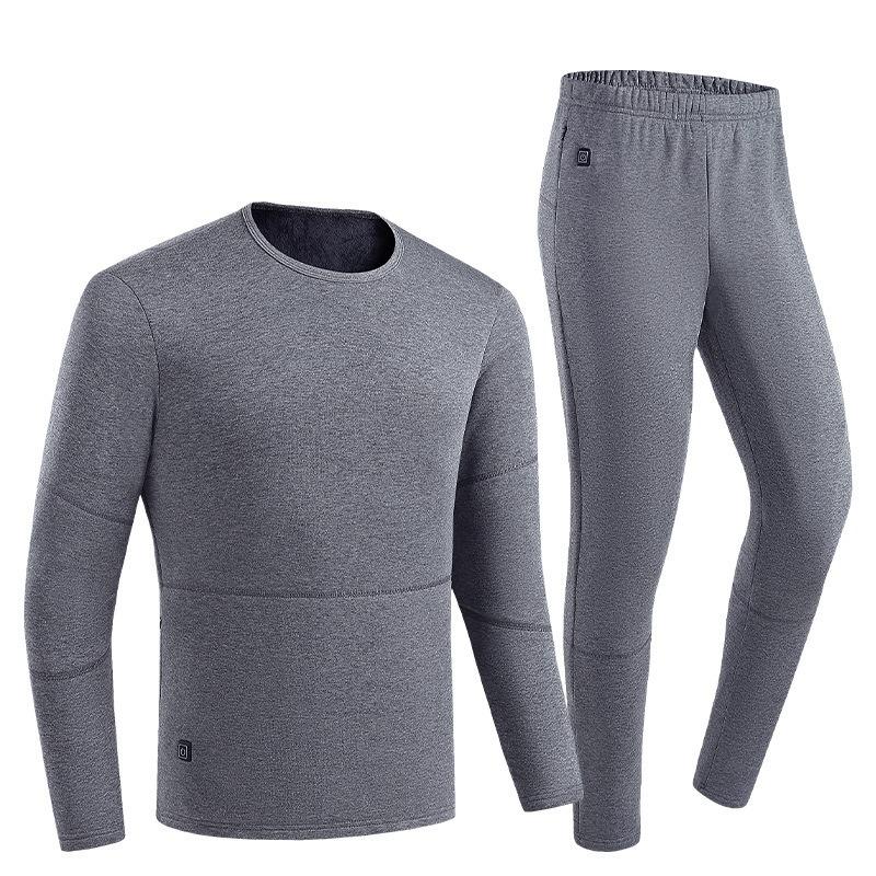 

Winter Men s Thermal Underwear Set Warm Crew Neck Top Pants S сірий