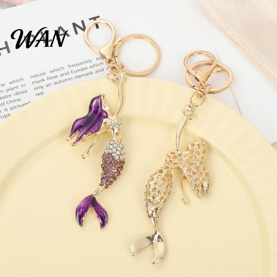 Versatile Keychain Accessory Pendant Sparkling Rhinestones Inlaid Mermaid Design Key Holder Festival Souvenir Gift with Lobster Clasp Lightweight