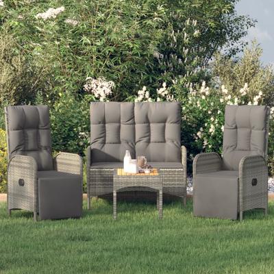 Vidaxl 4-Cz. Garden Furniture Set, Cushions, Grey PE Rattan