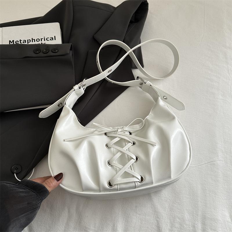 Lace-up Bow Bag Women's Spring 2025 New PU Dumpling Bag Temperament Shoulder Bag Sweet and Cool Messenger Bag
