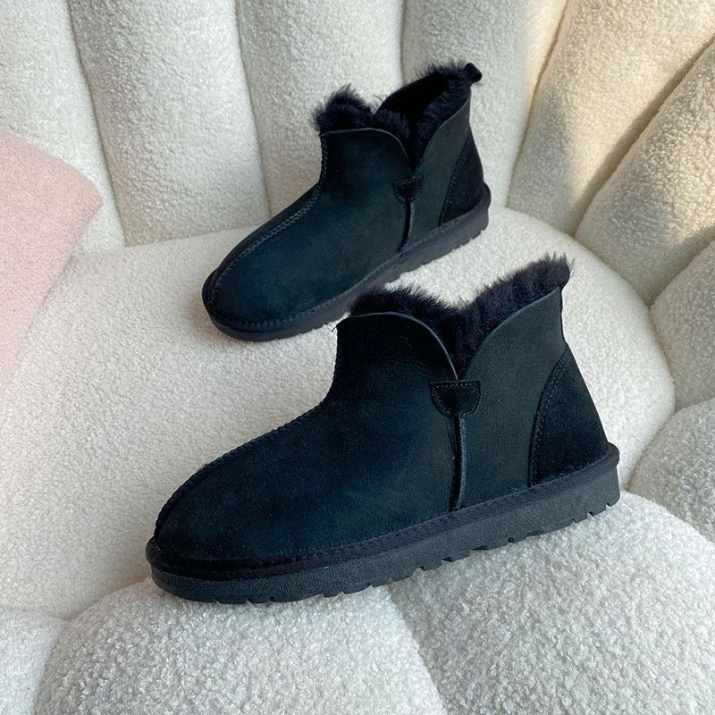 Botas de Neve Masculinas Grandes de Pele de Ovelha e Pelo - Inverno Quente, Antiderrapantes, Moda Cano Baixo