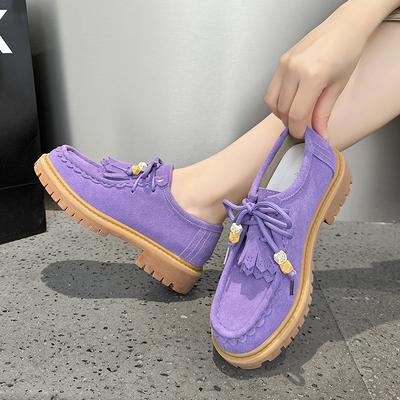 4CM Moccasins Women Shoes 2025 Multi-color Women's Lace-up Loafers Non-slip Large-size Thick-soled Suede Derby Shoes For Women