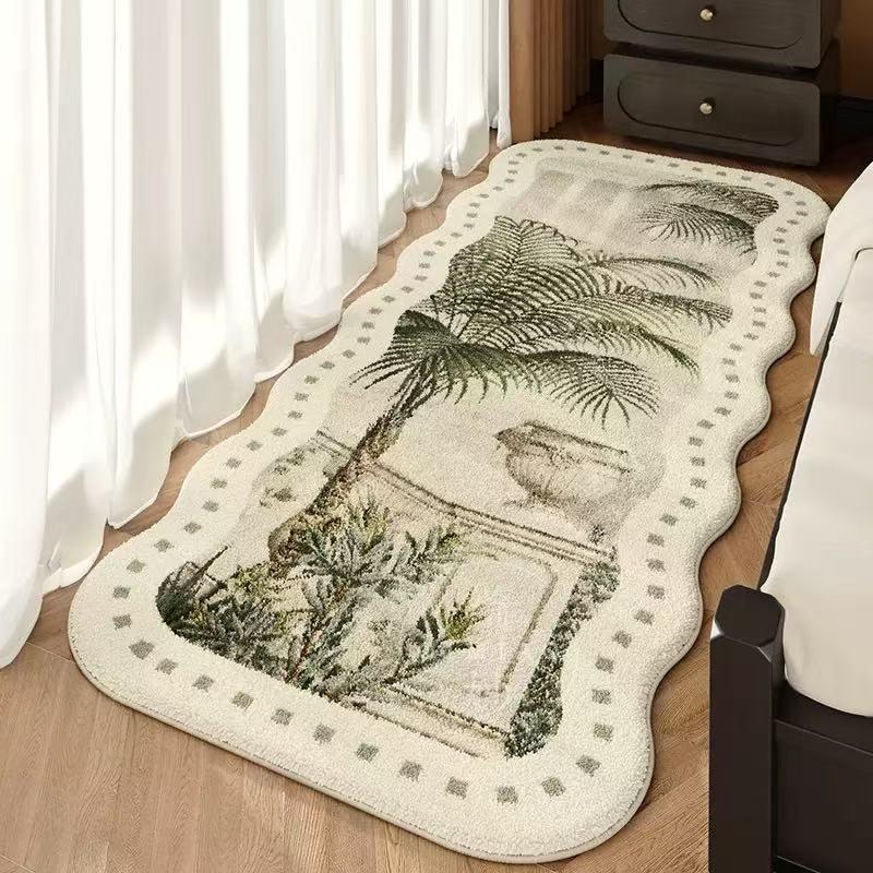French Retro Non-Slip Bedside Rug - Washable Thickened Floor Mat for Bedroom or Balcony