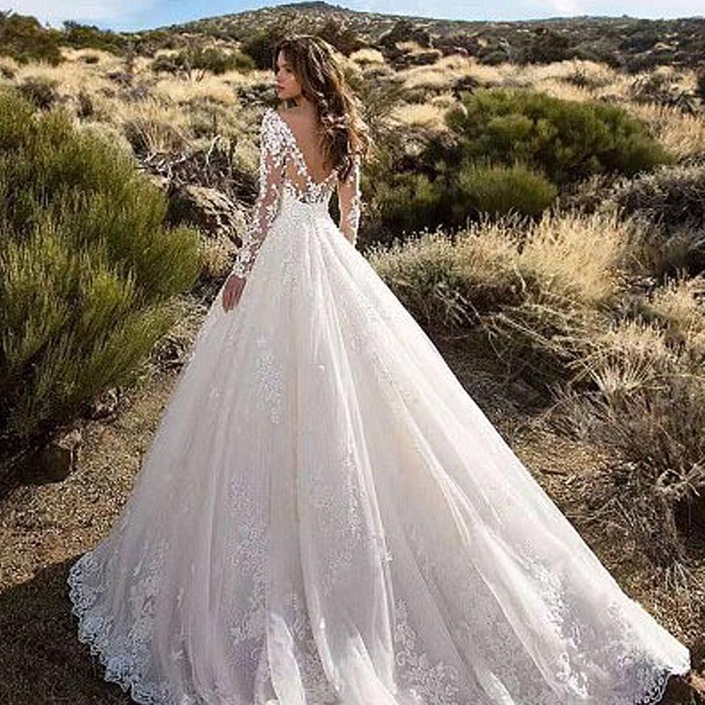 2025 Women's European & American Long Sleeve Lace Bridal Wedding Dress