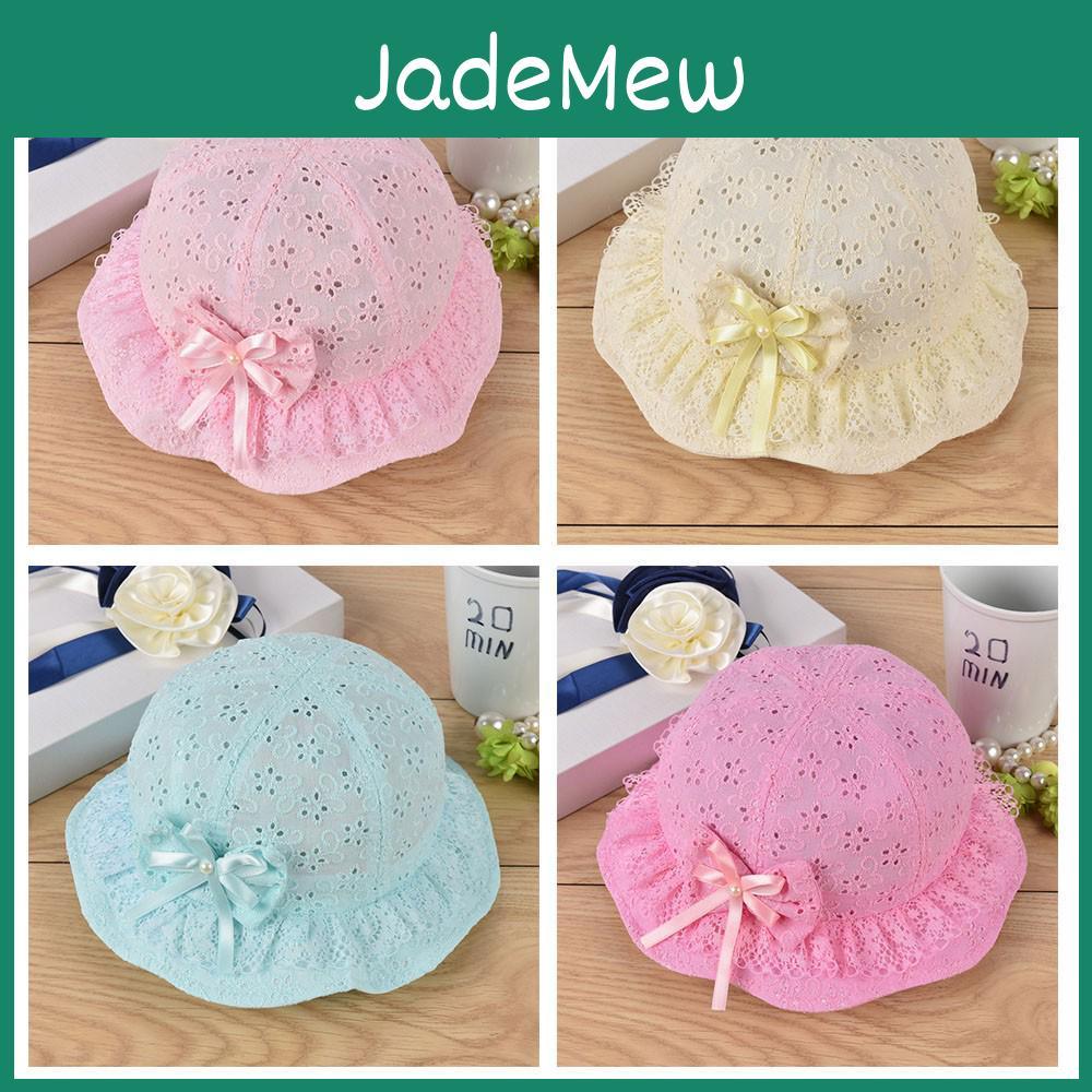 Beach Embroidered Girls Baby Mesh Cap Bow Flower Cute Summer Bucket Hat Cap