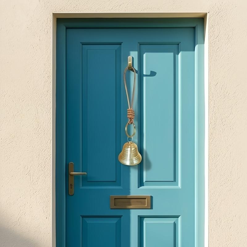 Antique Entry Door Bells Accent with Metal Tone Finish and Hanging Faux Leather Rope for Porch Decors, Hallway Styling and Shops