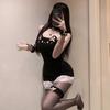 Japanese Cute Cat Girl Cosplay Costume Strapless Backless Plush Slim Bodycon Mini Dress Women Kawaii Erotic Bar Kitty Temptation