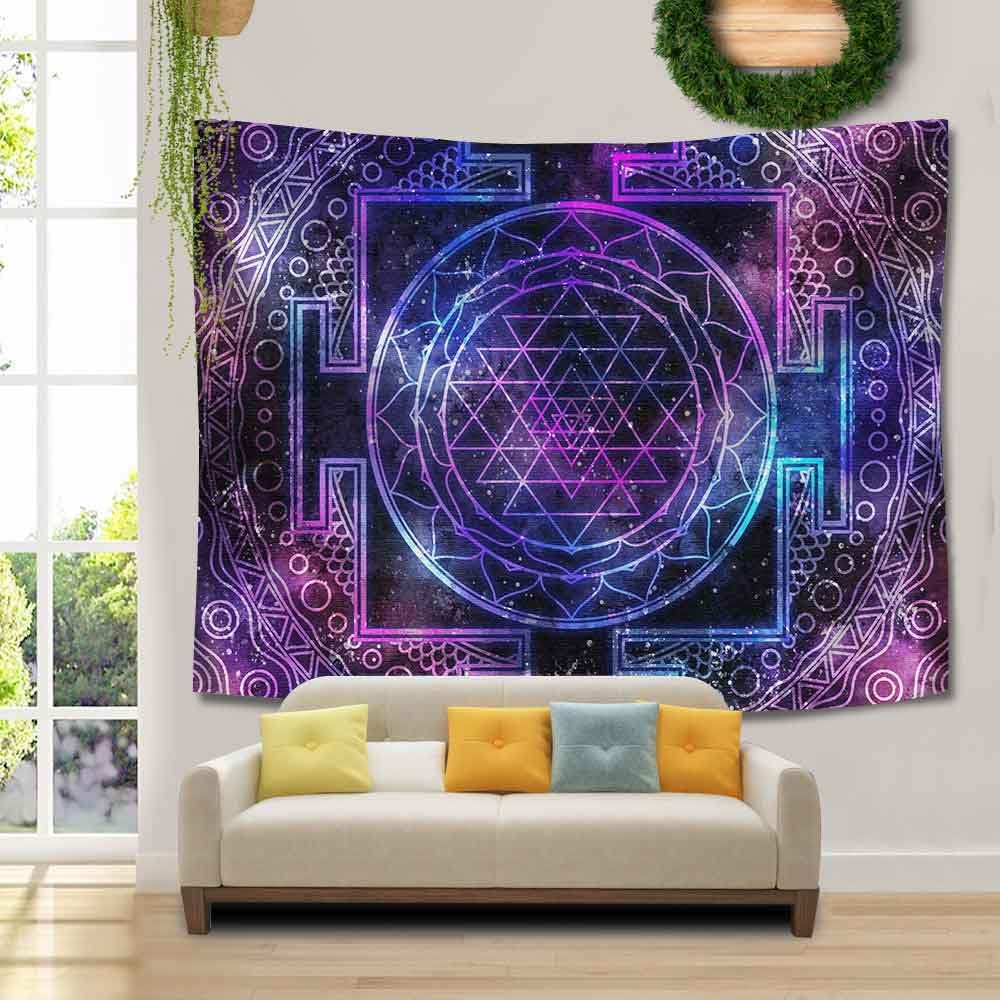 Gothic Sri Yantra Tapestry, Boho Mandala Galaxy Sacred Geometry Wall Hanging, Aesthetic Witchy Tapestry for Home Bedroom Dorm