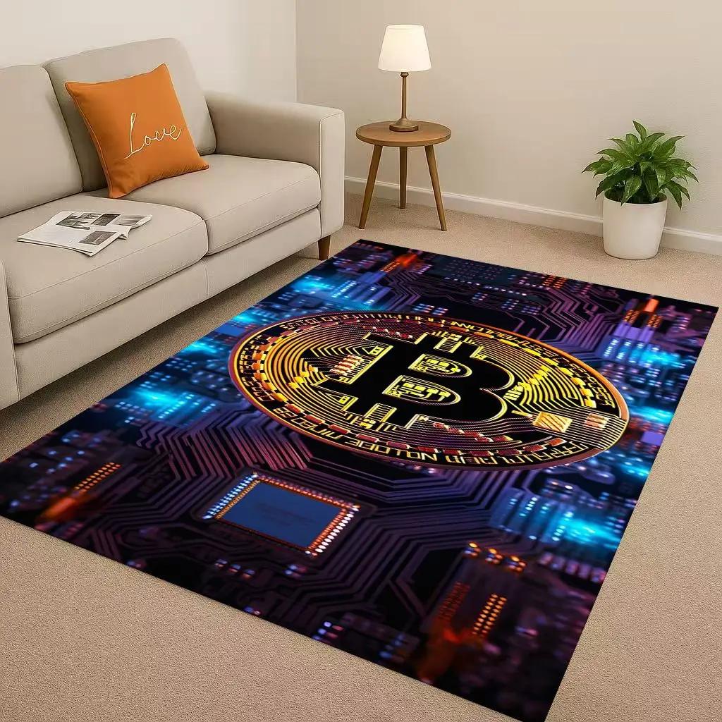 HD Rich BTC Bitcoin Circuit Board Art Cartoon Living Room Non-Slip Area Rug Carpet for Bedroom Playroom Sofa,Home Decor Doormat