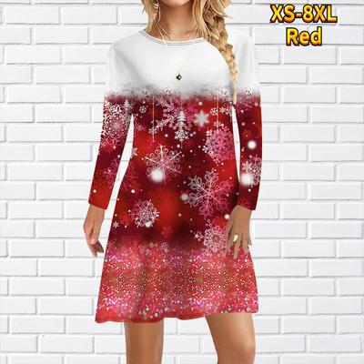 Vestido informal para mujer con estampado de copos de nieve degradados, vestido para mujer con cuello redondo, manga corta, talla grande