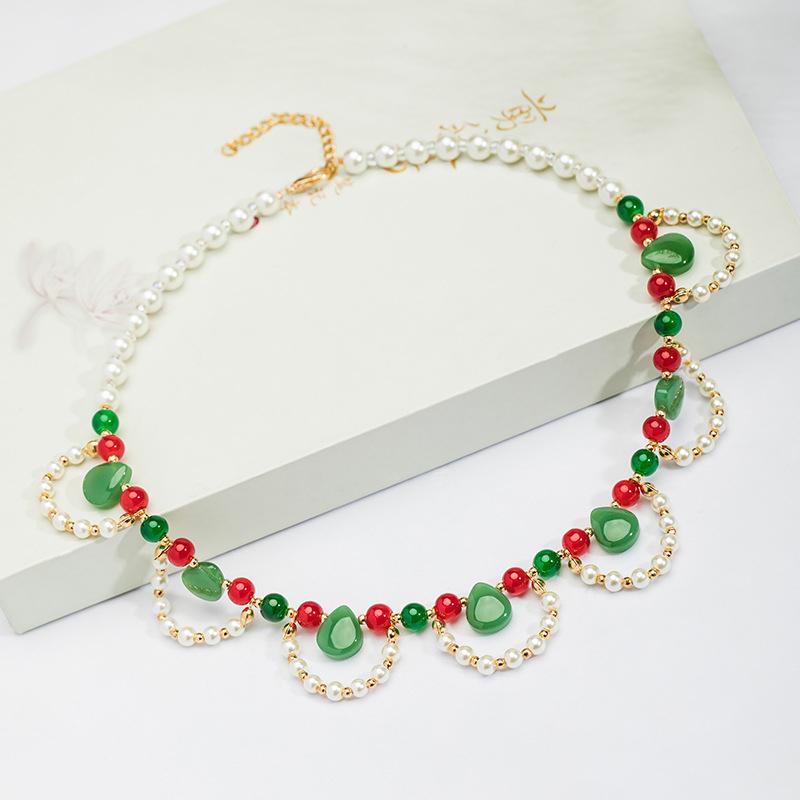 Retro Ethnic Style Necklace Chinese Style Beaded Flower Choker Natural Stone Prayer Necklaces Women Cheongsam Necklace Jewelry