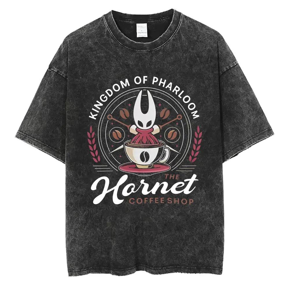Hollow Knight Vintage Washed Gaming Merch Grafik T-Shirt Unisex Unisex Lässig Oversized Baumwoll-T-Shirt für Cosplay Cartoon-Fans