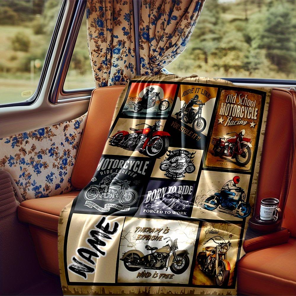Motorcycle Riders Racing Scenes Vintage Bikes Blanketcustomize Your Name Lightweight Comfortable And Stylish Blanket For Travel Bed Home Chair Office