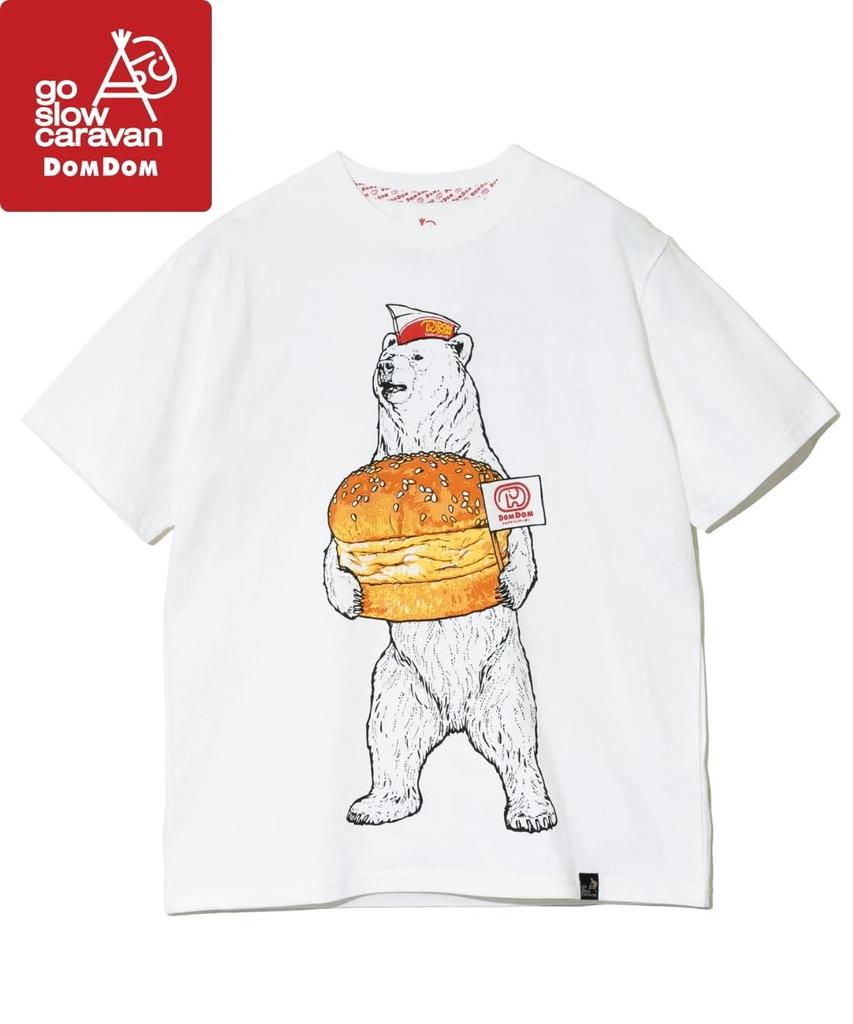 [go slow caravan] 341961 DOMDOM×gsc Handmade Thick-Grilled Kitamago Burger Bear T-Shirt, White, XL